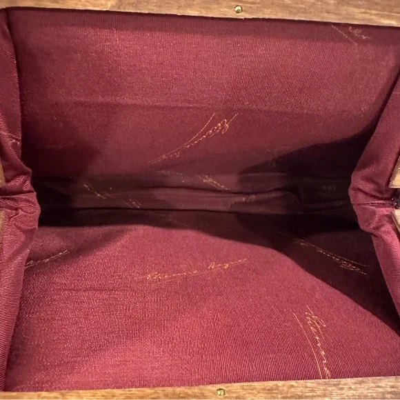 Etienne Aigner Vintage Leather Wooden Elegant Red Clutch Handbag - Picture 6 of 11